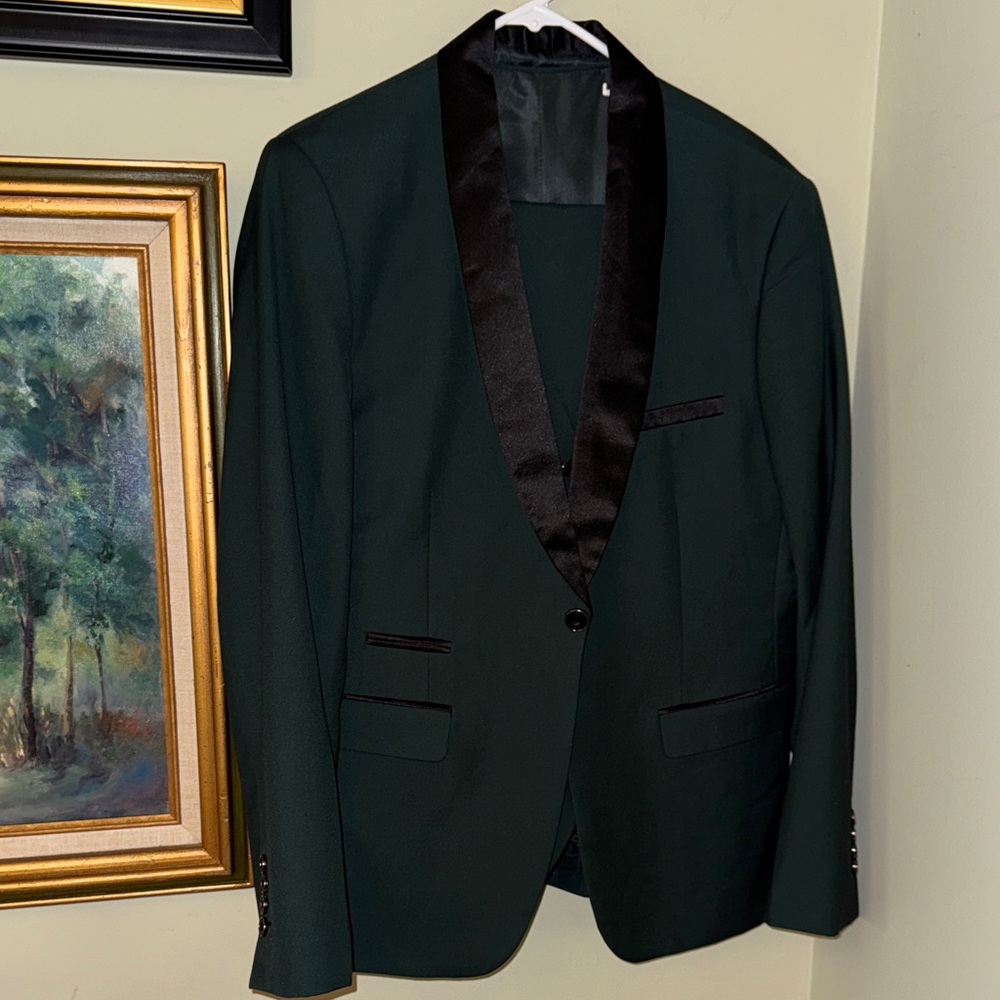 Deep Green 3 PC Men's Tux Tuxedo Suit Black Lapel MSU Michigan State Small S - Picture 5 of 9